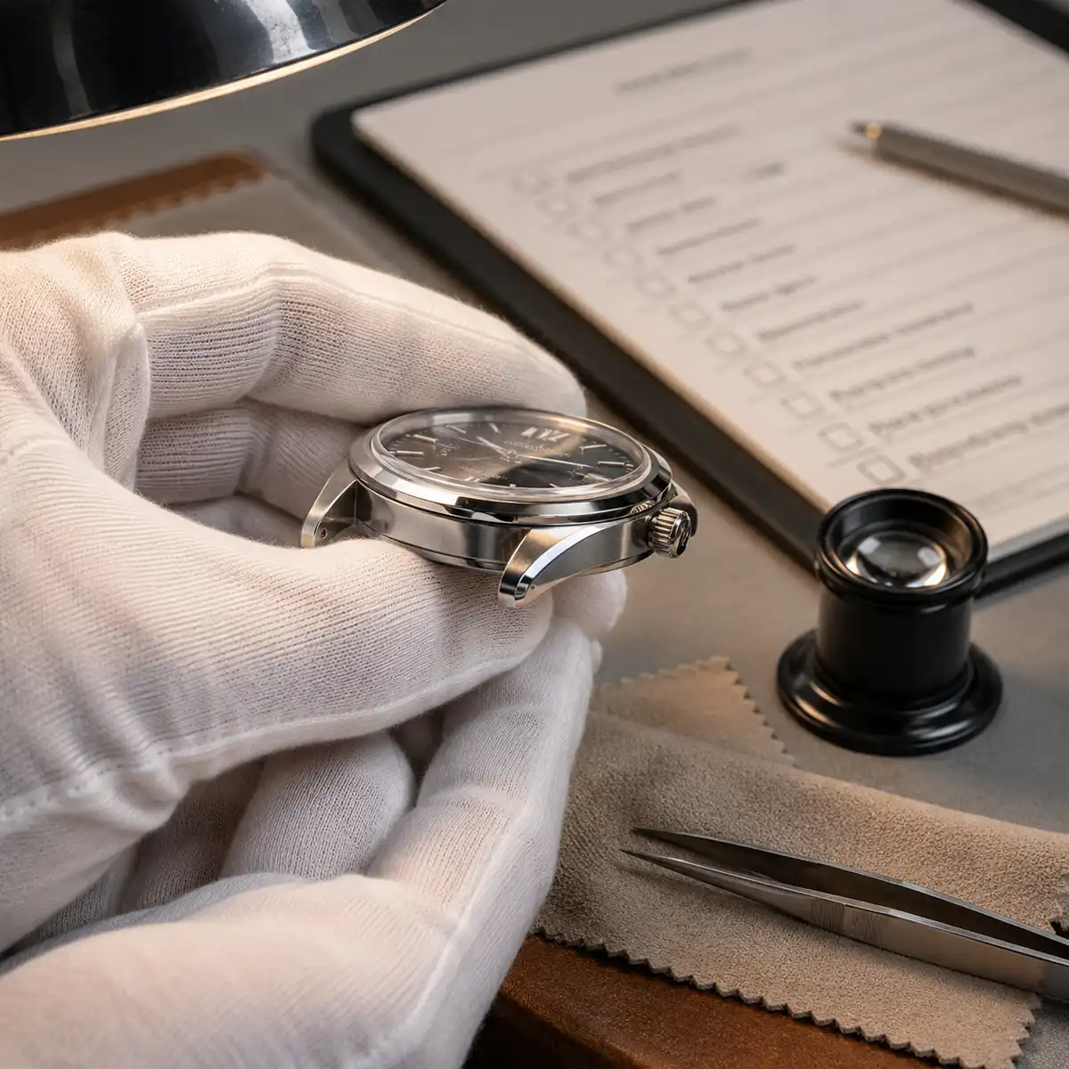 Rolex watch serial number engraved between case lugs, illustrating how to verify reference numbers when buying a pre-owned watch