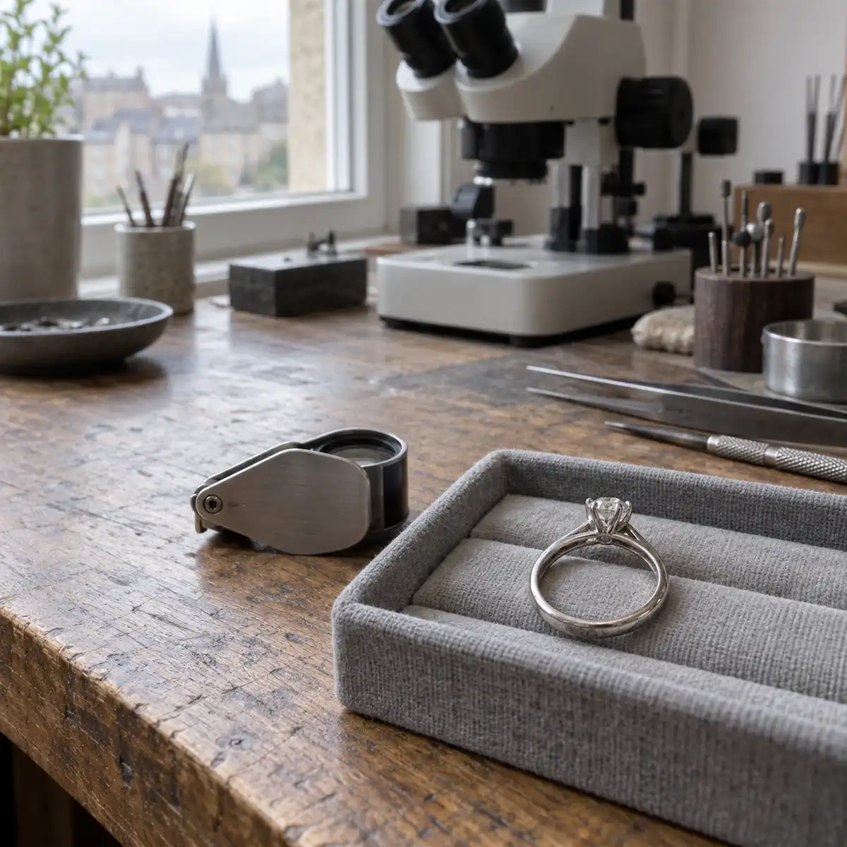 Smith and Green Jewellers Hatton Garden storefront, where rhodium plating on white gold rings and platinum alternatives are discussed with buyers